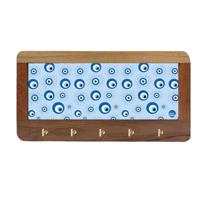 Wooden Wall Mount Key Holder for Home Office Hanger - Evil Eye Protector