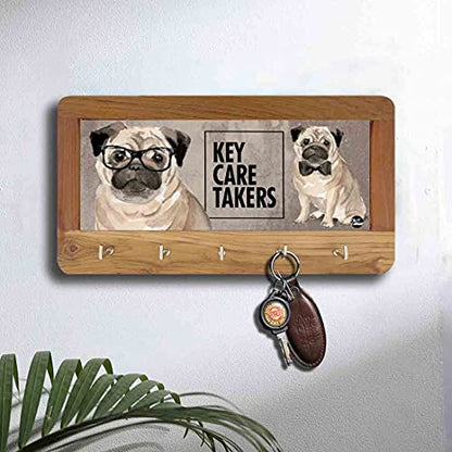 Wood Key Holder for Wall Unique Keys Organizer - Hip Pug