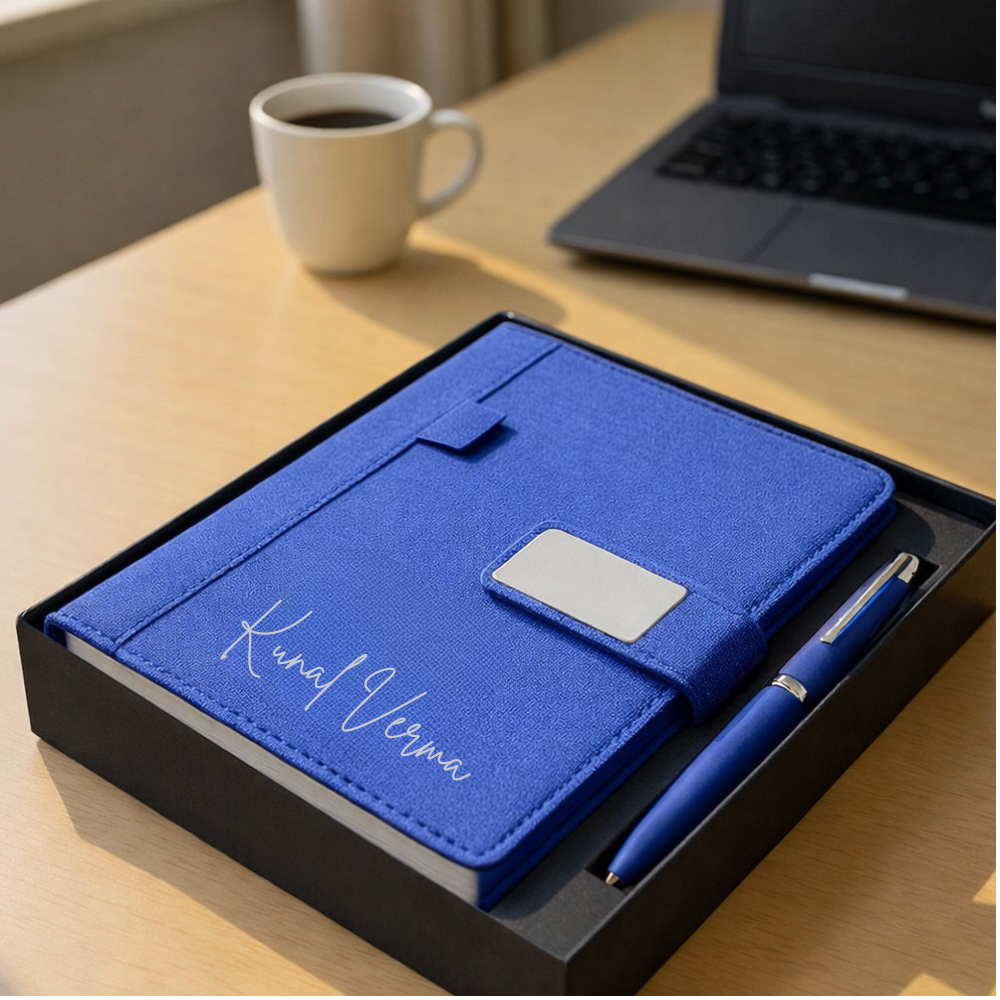 Customized Diary with Name Matching Engraved Pen | Premium Leatherette Diary with Name Black Gift Box