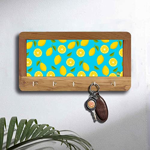 Wooden Key Holder for Wall Keys Hanger 5 Hooks - Lime Lemon