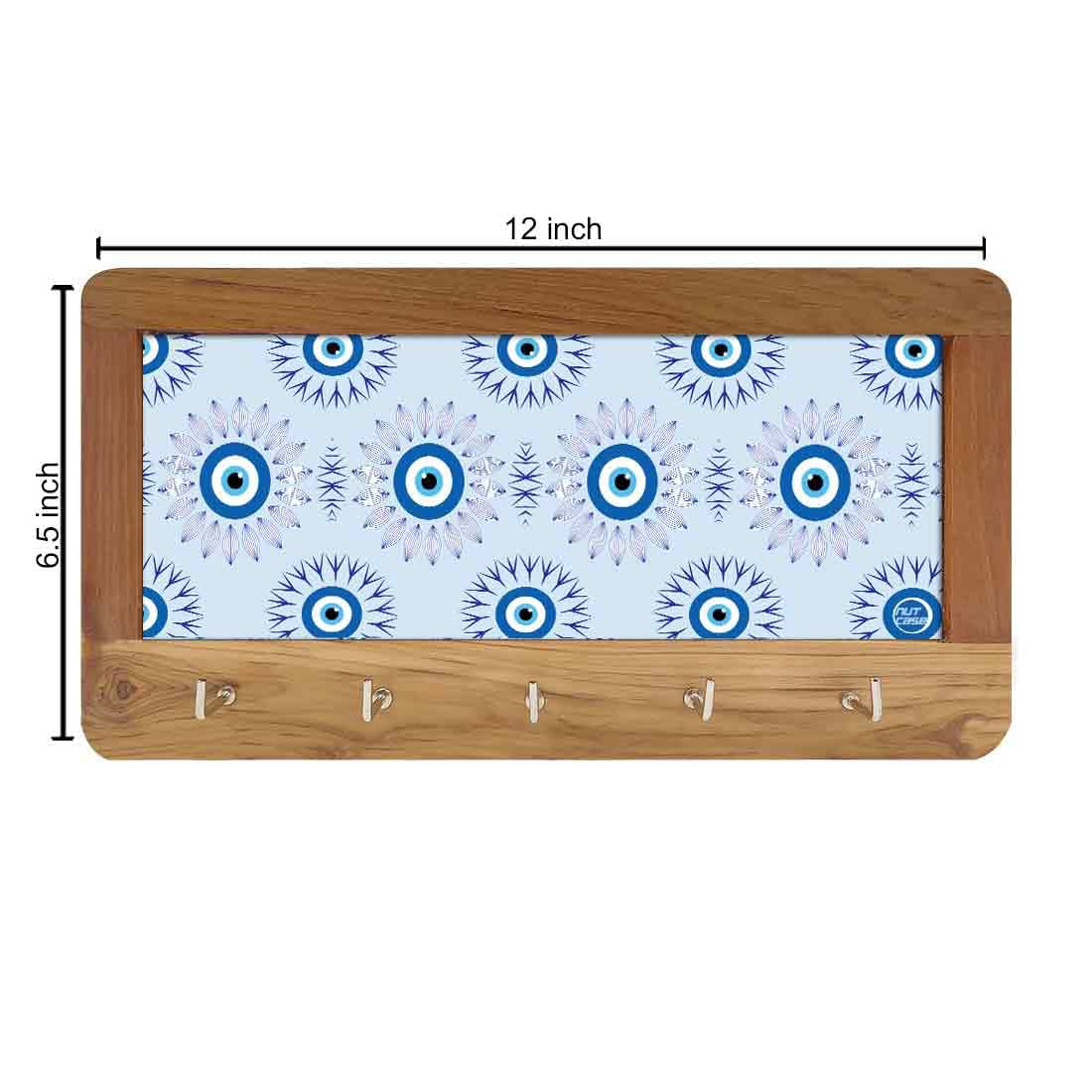 Wooden Wall Mount Key Holder for Home Office Hanger - Evil Eye Protector