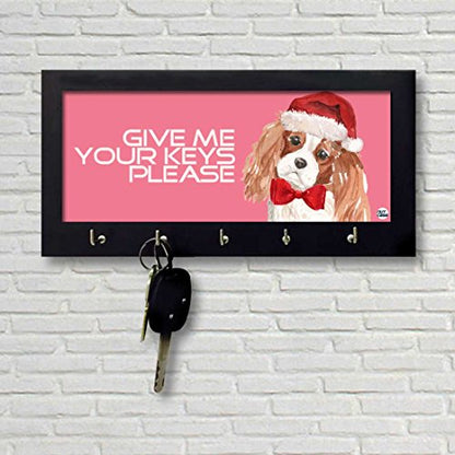 Wall Key Holder Hanger Keys Organizer Cute Hipster Dog MDF WITH TWO WAY TAPE