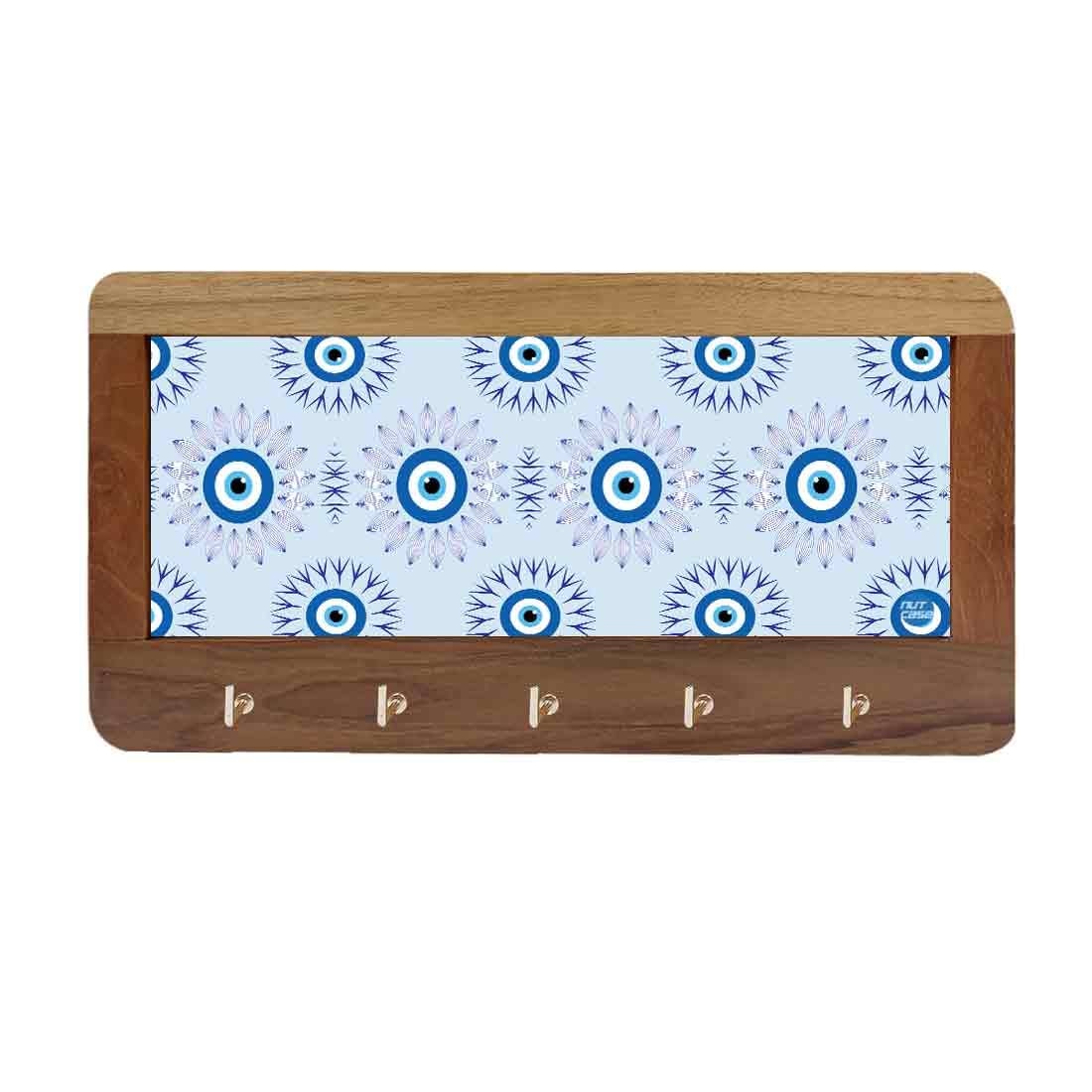 Wooden Wall Mount Key Holder for Home Office Hanger - Evil Eye Protector