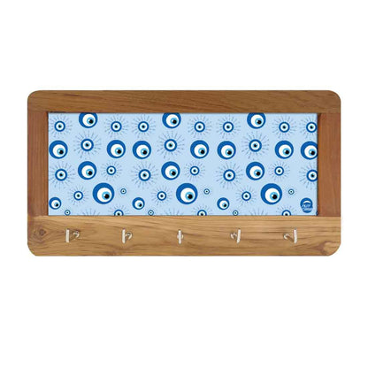 Wooden Wall Mount Key Holder for Home Office Hanger - Evil Eye Protector