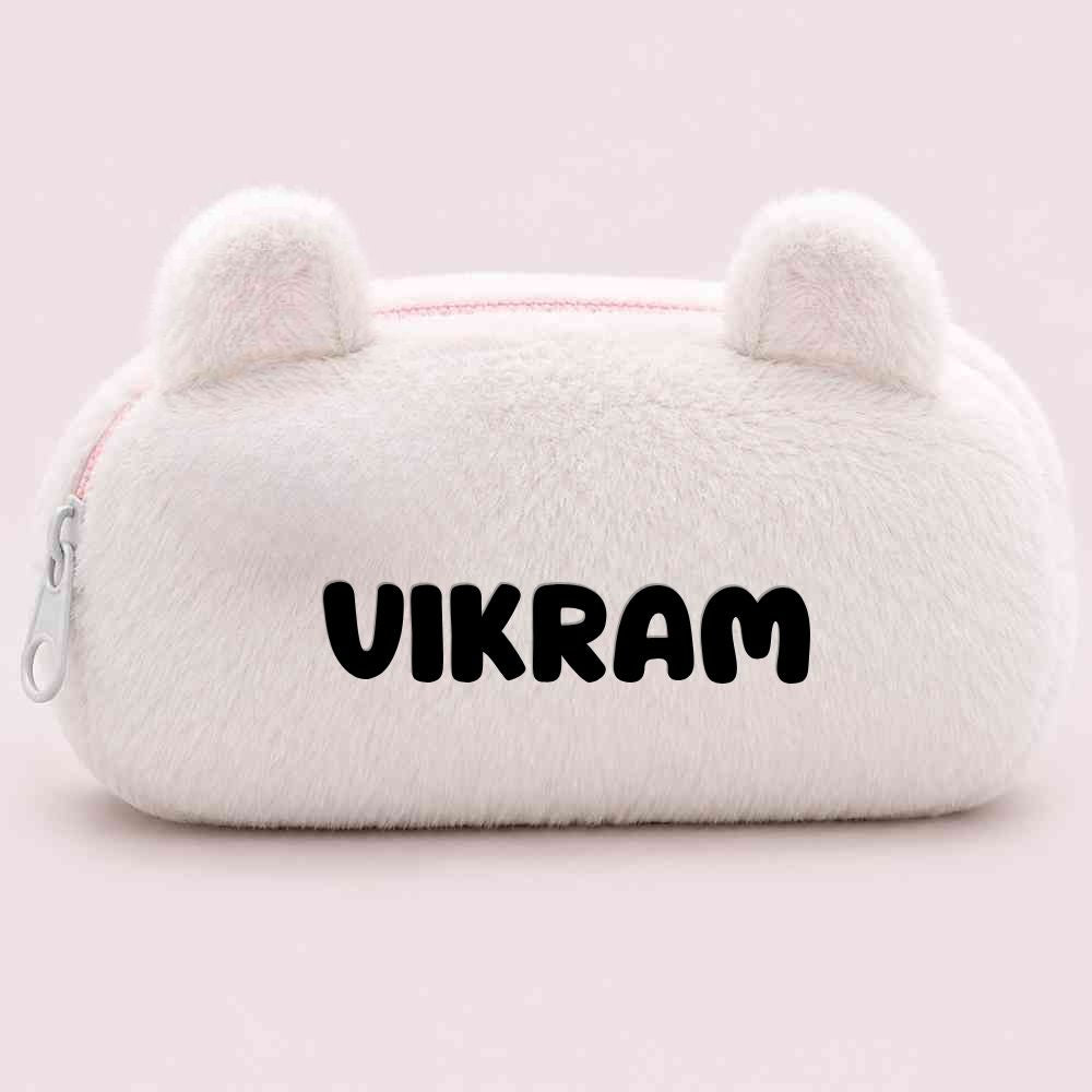 Customised Pencil Pouch with 3D Ears | Birthday Gift for Kids | Plush Faux Fur Pencil Box
