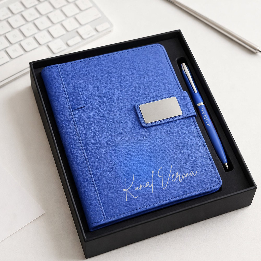 Customized Diary with Name Matching Engraved Pen | Premium Leatherette Diary with Name Black Gift Box