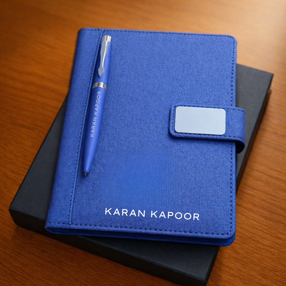 Personalized Diary with Matching Engraved Pen | Customized Leatherette Diary Pen with Name and Premium Black Gift Box