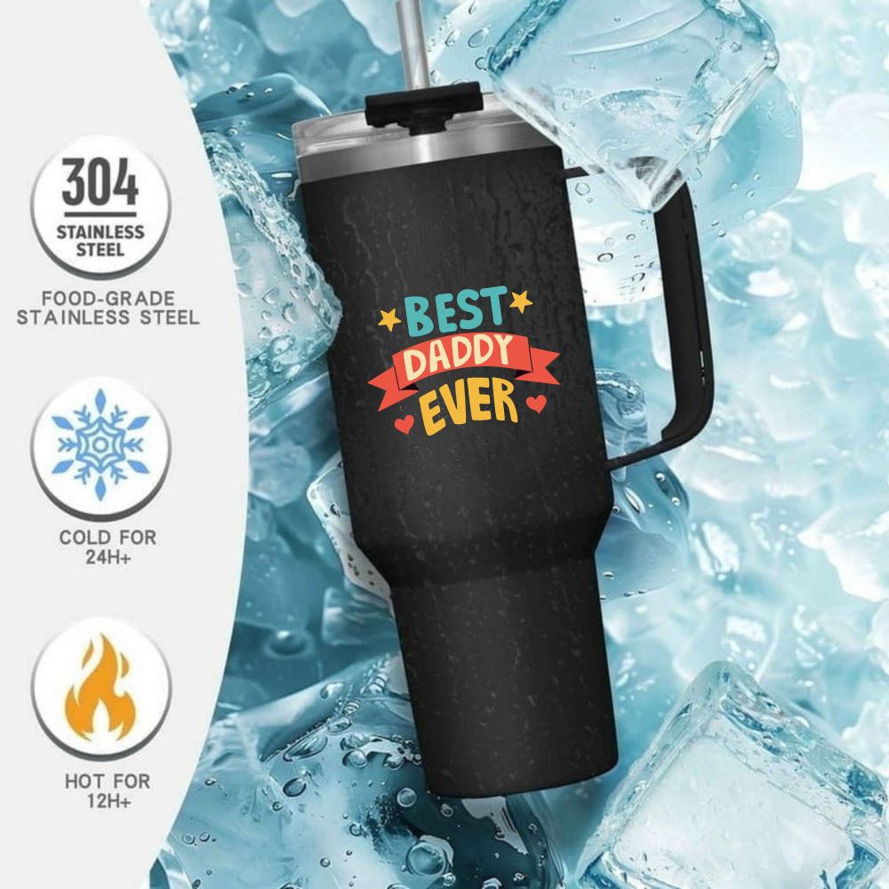 Father’s Day Mug for Dad-1200ml Insulated Coffee Tumbler with Straw & Lid - Best Dad Ever