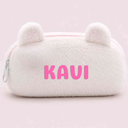 Customised Pencil Pouch with 3D Ears | Birthday Gift for Kids | Plush Faux Fur Pencil Box