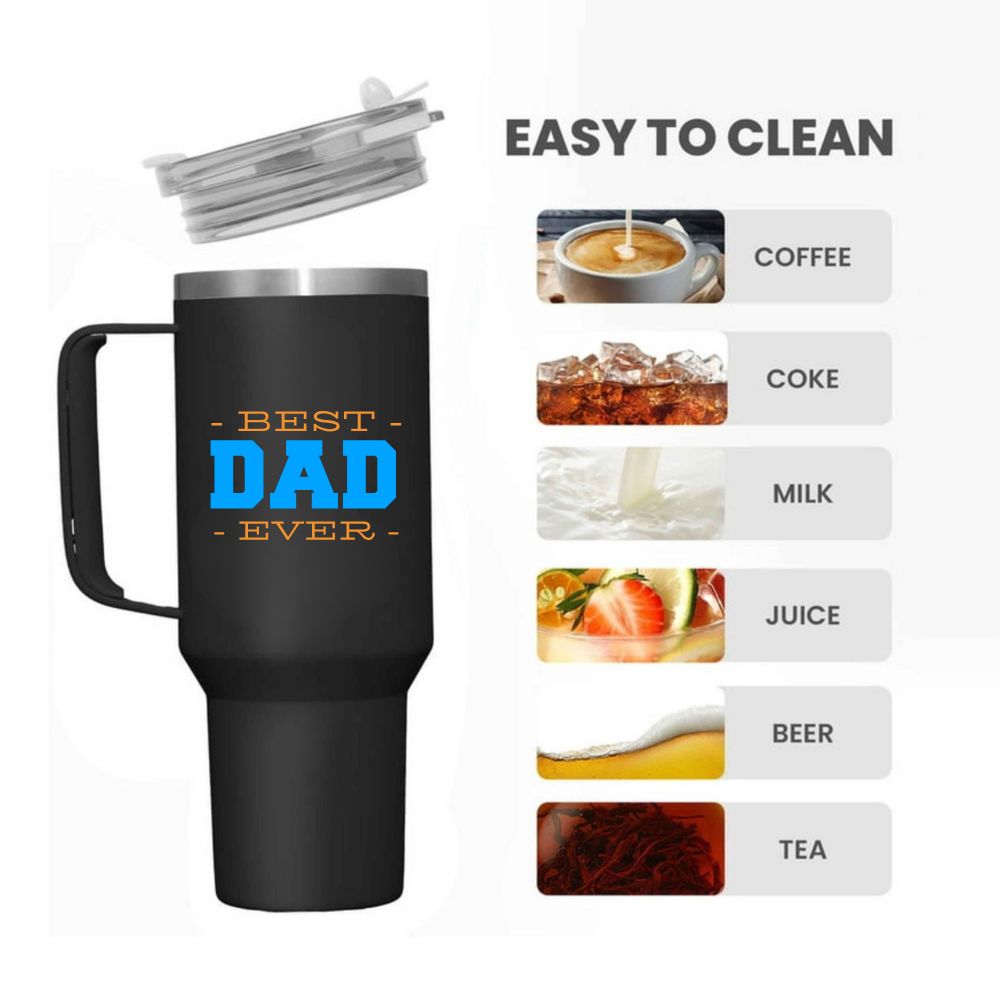 Father’s Day Mug for Dad-1200ml Insulated Coffee Tumbler with Straw & Lid - Best Dad Ever