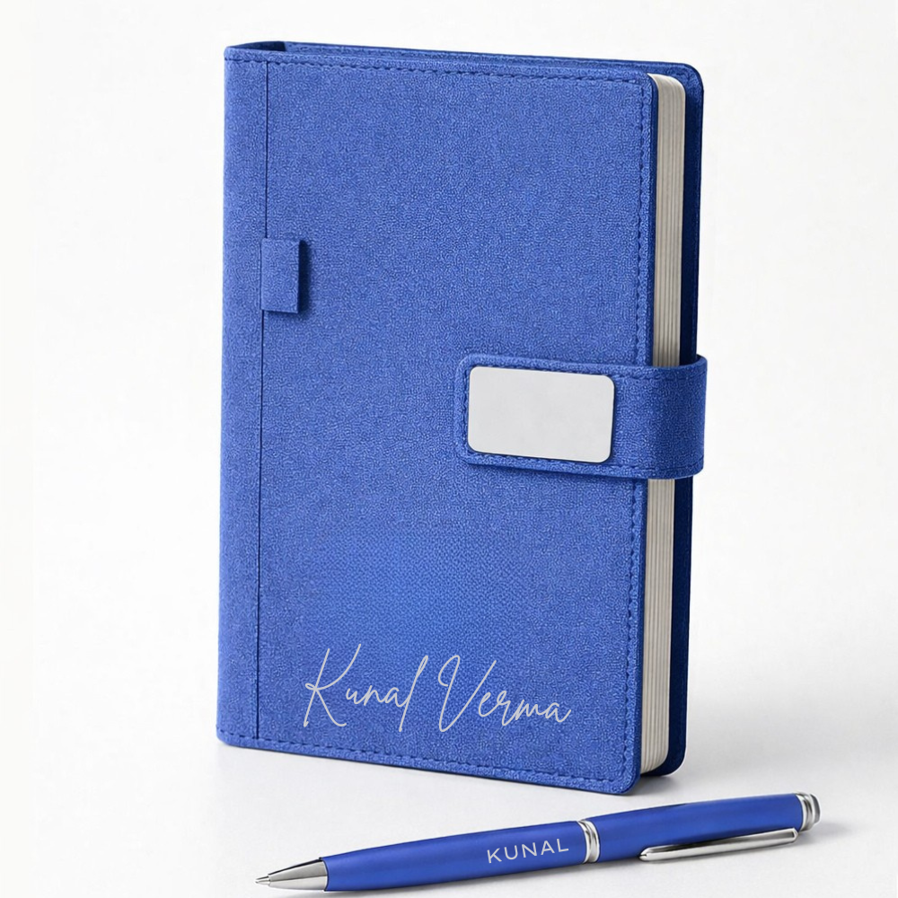 Customized Diary with Name Matching Engraved Pen | Premium Leatherette Diary with Name Black Gift Box