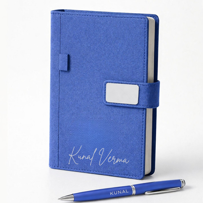 Customized Diary with Name Matching Engraved Pen | Premium Leatherette Diary with Name Black Gift Box