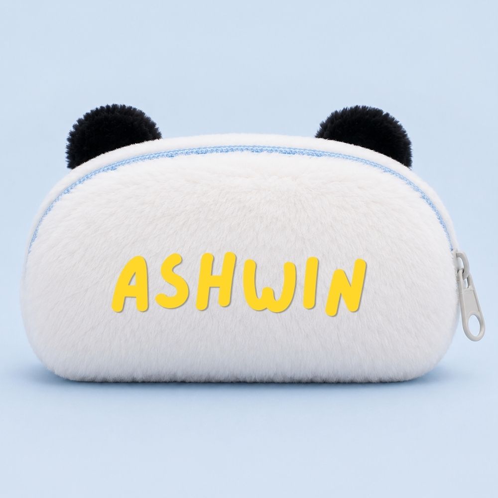 Customised Pencil Pouch with 3D Ears | Birthday Gift for Kids | Plush Faux Fur Pencil Box