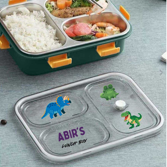 Personalized Kids Lunch Box Stainless Steel Insulated Tiffin Box - Dinosaur