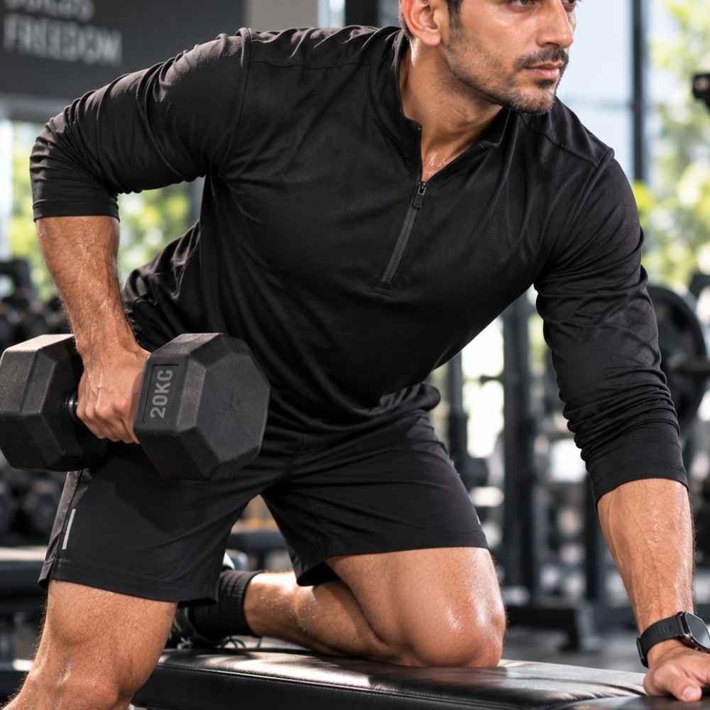 Full Sleeve Gym T-Shirt for Men with name number- Custom Dri-fit Tshirt Black