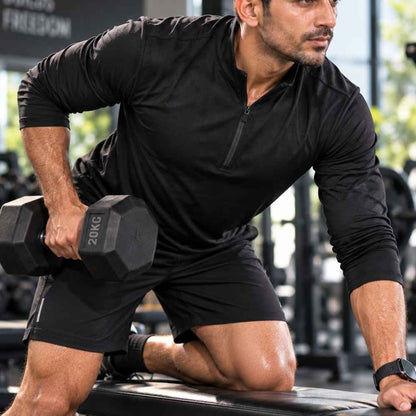 Full Sleeve Gym T-Shirt for Men with name number- Custom Dri-fit Tshirt Black