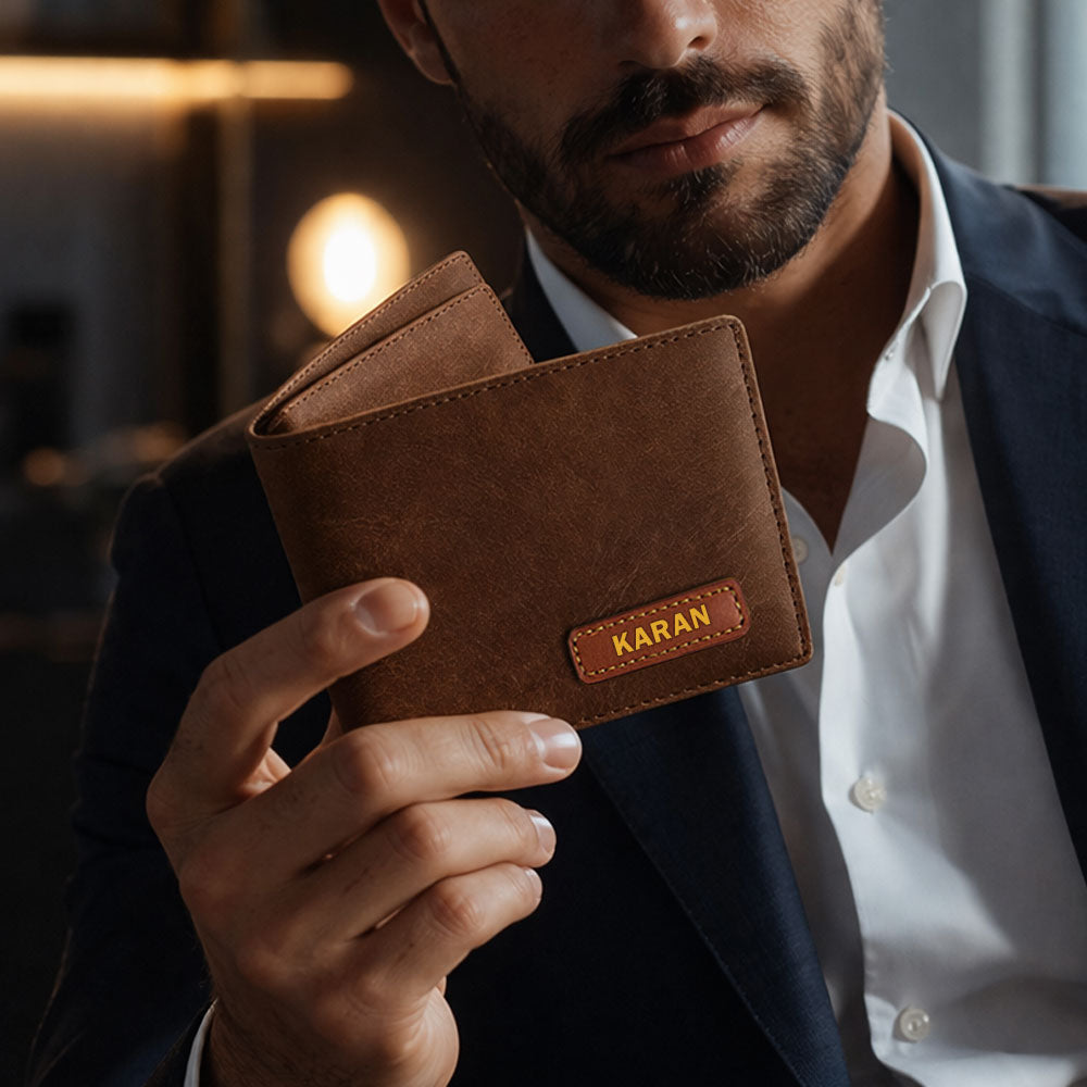 Custom Wallet for Men – Genuine Leather Premium Wallet with 9 Card Slots, Flip iCard Slot & 2 Cash Compartments