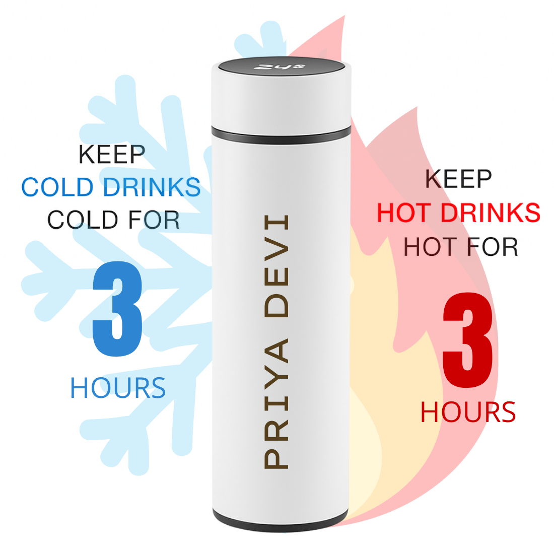 Personalised Thermal Flask Hot & Cold With Temperature Display - Add Name