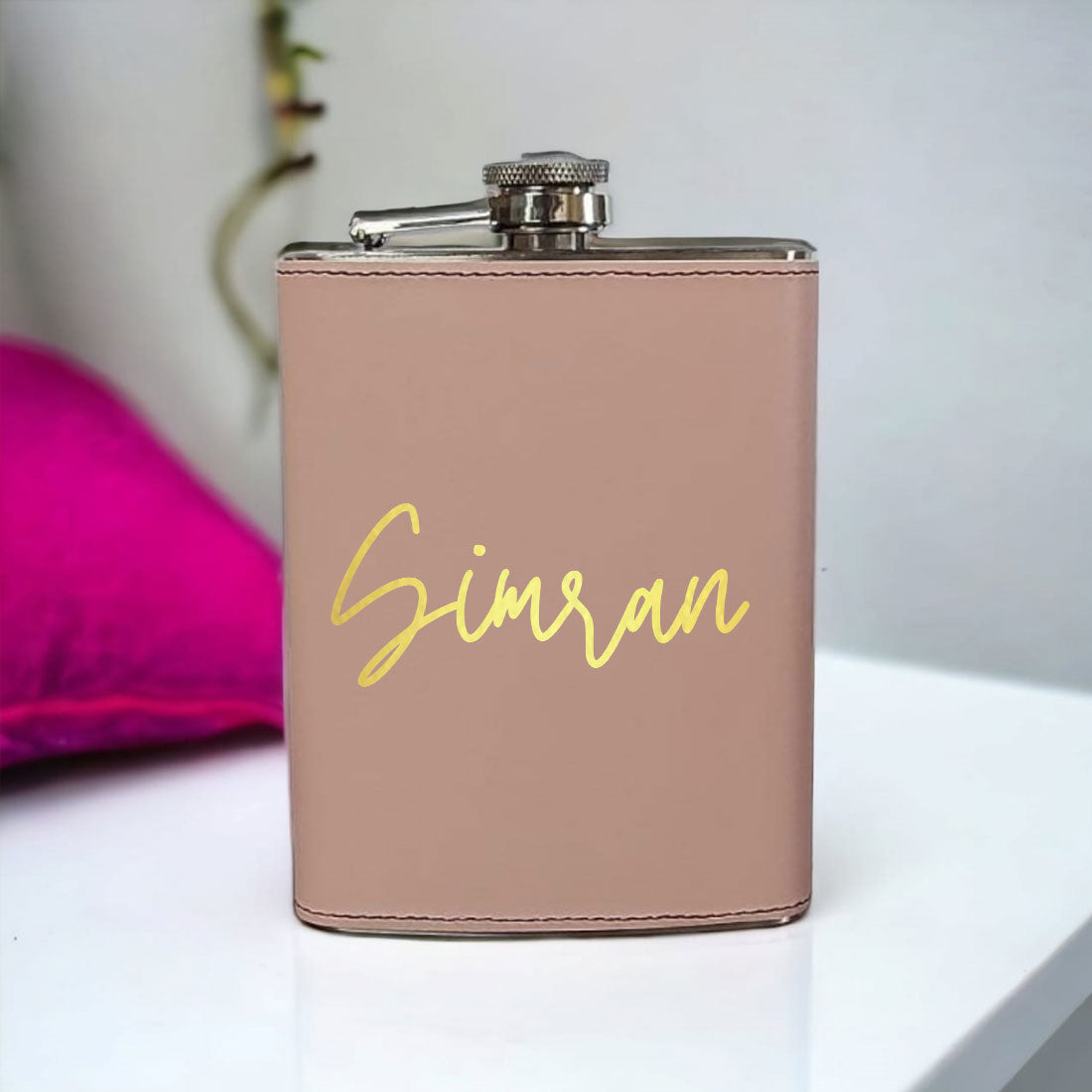 Pink Leather Hip Flask With Name For Women Bridesmaid Bachelorette Party Gifts