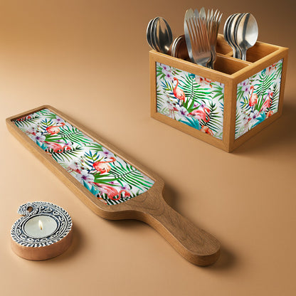 Premium Diwali Gift Set – Wooden Bat Tray, Cutlery Holder & Decorative Diya Candle
