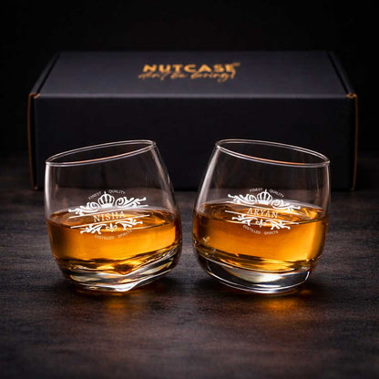 Premium Whiskey Glasses with Name Set of 2 Engraved Spinning Scotch Glass with Gift Box