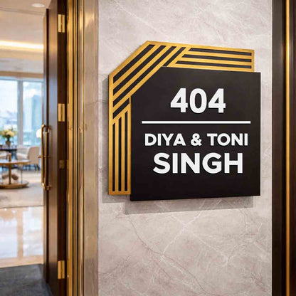 Personalized Name Plate with Golden Design | Premium Acrylic Modern Name Board for Home & Office Entrance
