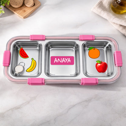 Personalized Insulated Tiffin Box Stainless Steel 3 Compartment Leak-Proof Lunch Box