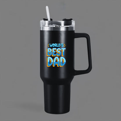 Father’s Day Insulated Tumbler for Dad, 1200ml Coffee Mug with Lid Straw - World's Best Dad