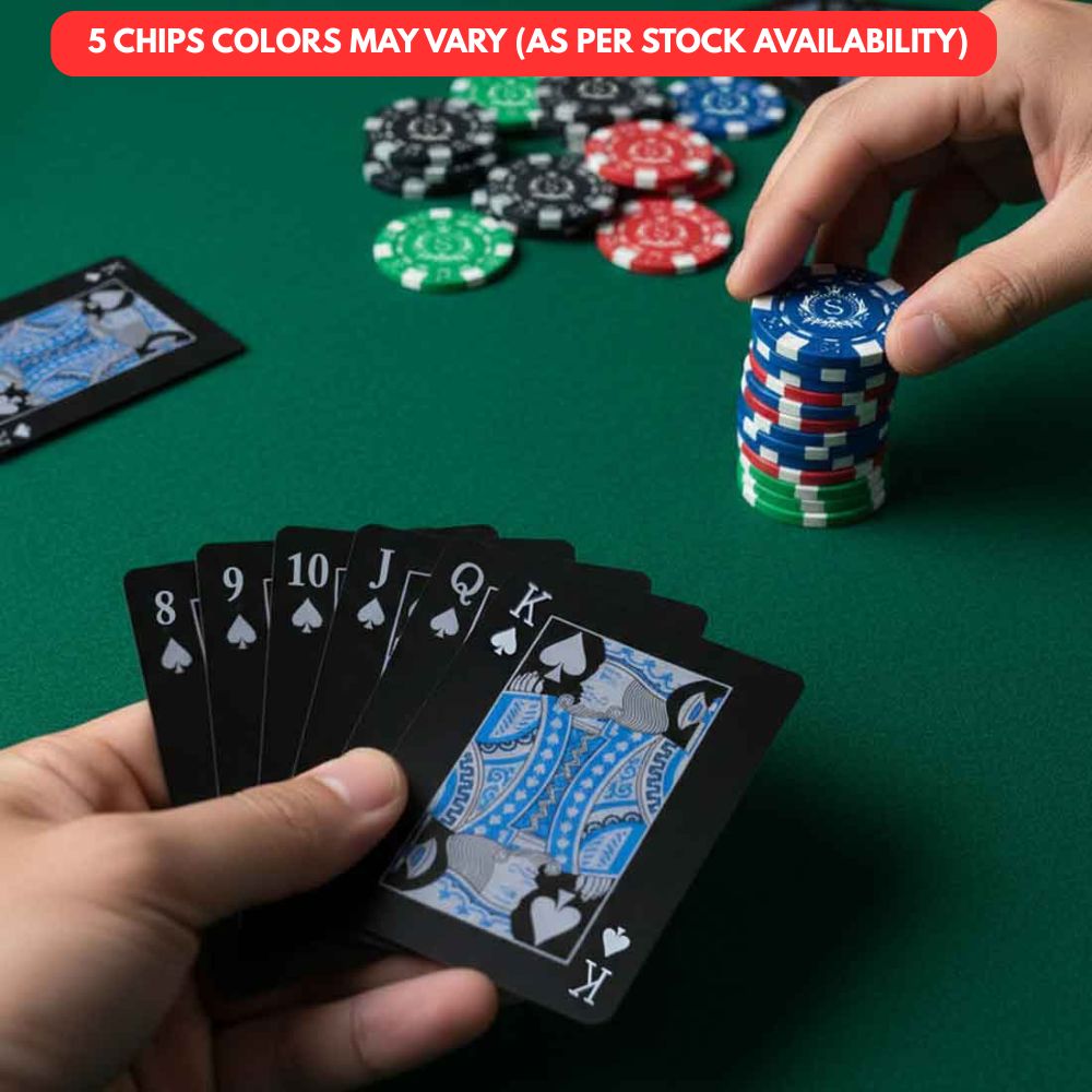 Premium Ceramic Chips for Poker - Personalized Casino Coin with Playing Cards Non-Tearable & Waterproof (100/200/300 in 5 Colors-colors may vary as per availability)