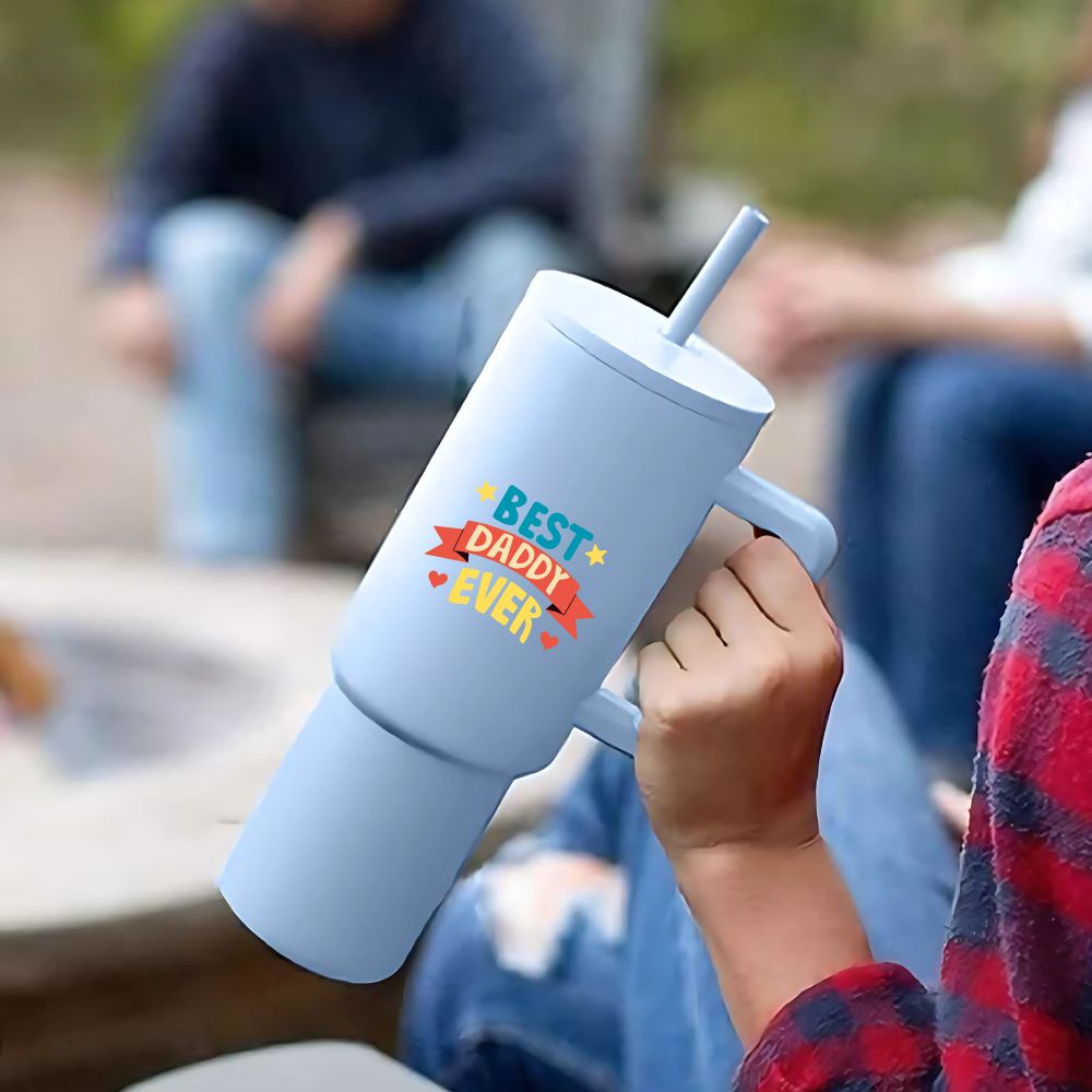Father’s Day Mug for Dad-1200ml Insulated Coffee Tumbler with Straw & Lid - Best Dad Ever