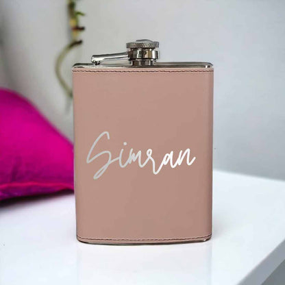 Pink Customized Leather Hip Flask With Name For Women Bridesmaid Bachelorette Party Gifts