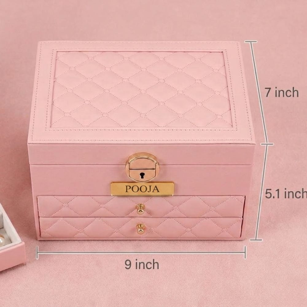 Custom Jewellery Box | Jewelry Organizer with Drawers | Premium Trinket Vanity Case with Built-in Lock