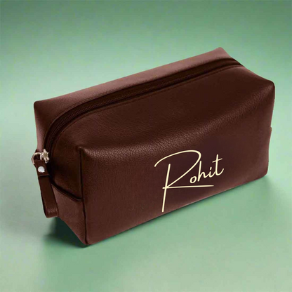 Personalized Raksha Bandhan Gift Set for Brother - Faux Leather Pouch, Wallet, Glass Holder & Rakhi - Available in Black & Brown