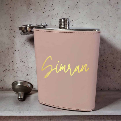 Pink Leather Hip Flask With Name For Women Bridesmaid Bachelorette Party Gifts