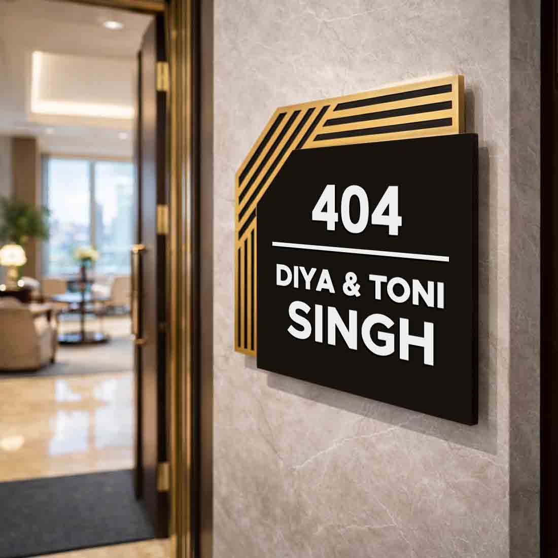Personalized Name Plate with Golden Design | Premium Acrylic Modern Name Board for Home & Office Entrance