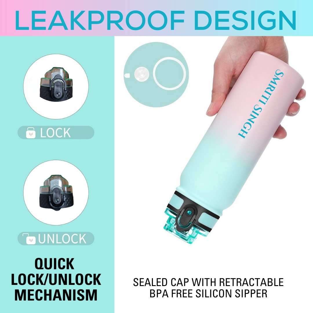 Nutcase Stainless Steel Drink Bottle Personalised with Name - 600ml Premium 304 Sipper Bottle