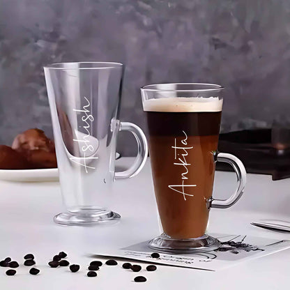 Custom Coffee Mugs Large Colombian Glasses 270 Ml, Tall Cups with Handle for Milkshake, Iced Coffee, Latte, Cappuccino, Hot Chocolate, Set of 2