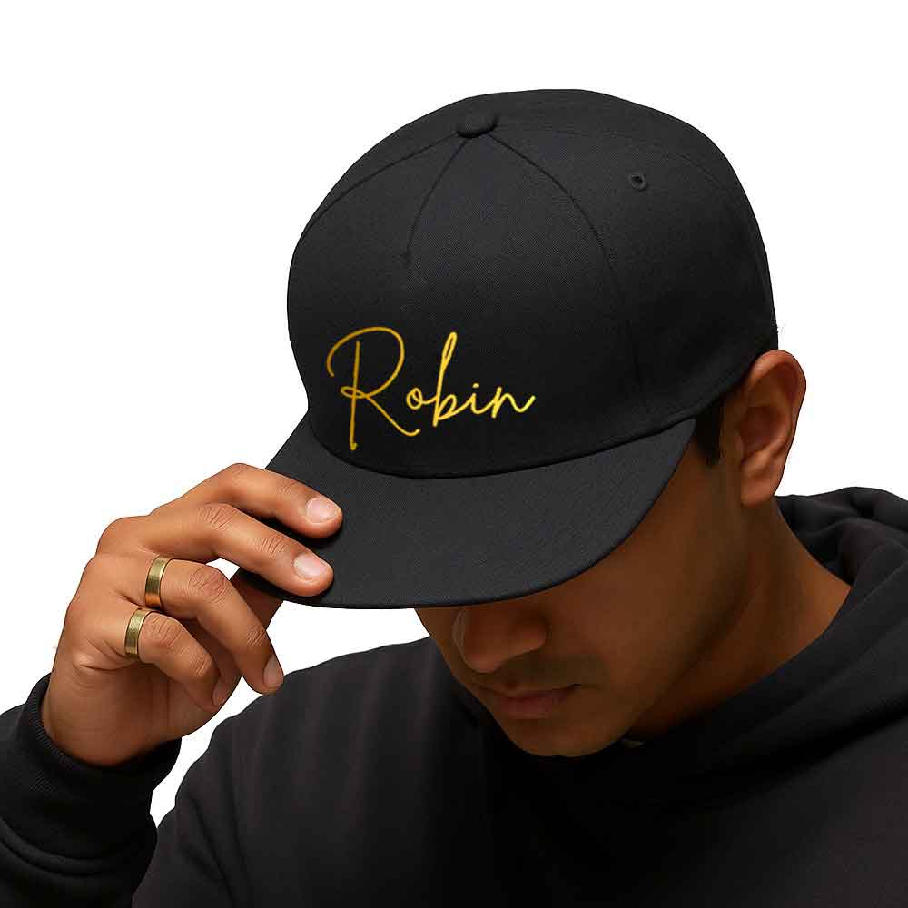 Custom Flat Brim Cap for Men – Rappers Swag Cap in Black