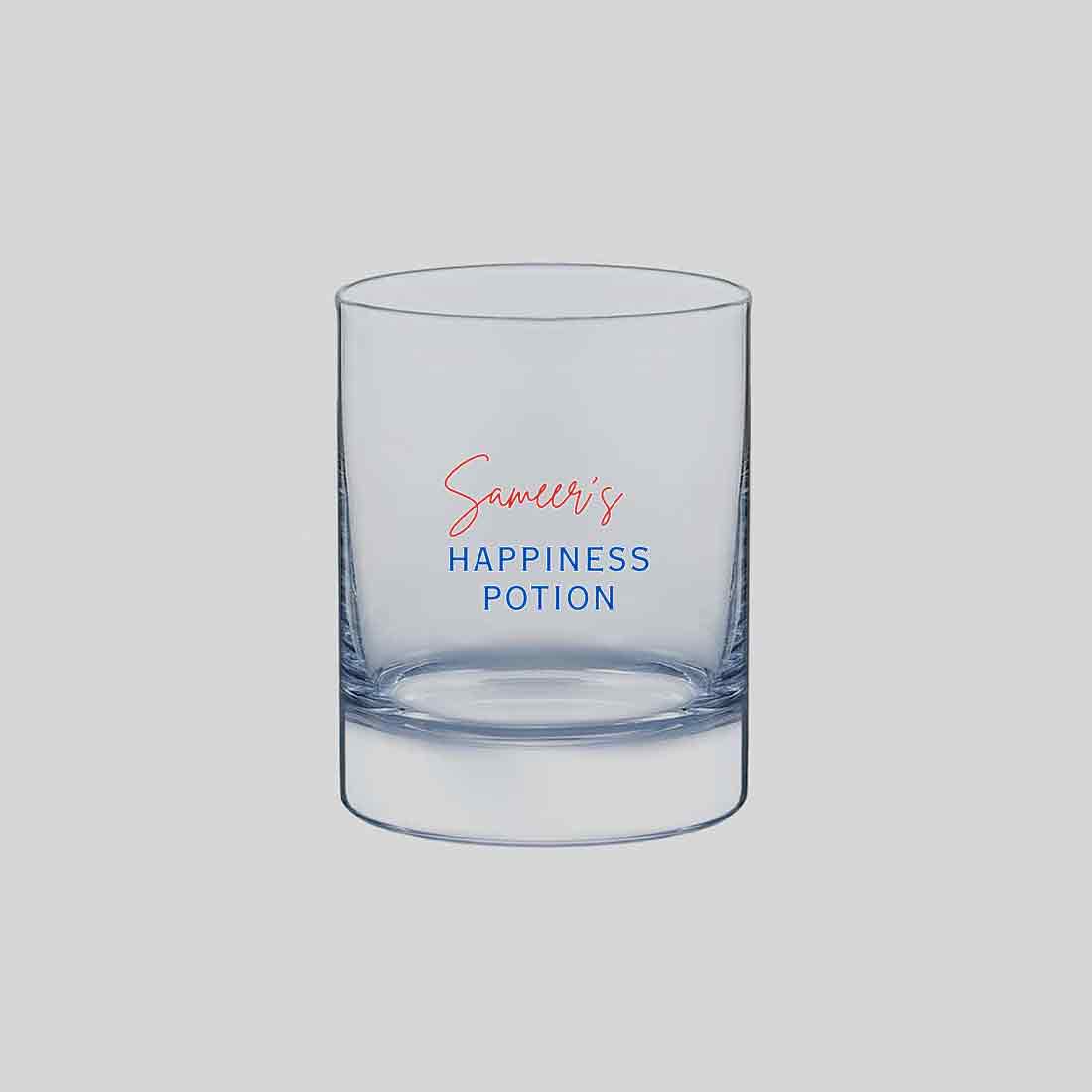 Alcohol Drinking Glass Custom Colored Name Whiskey Glasses - Happiness Potion