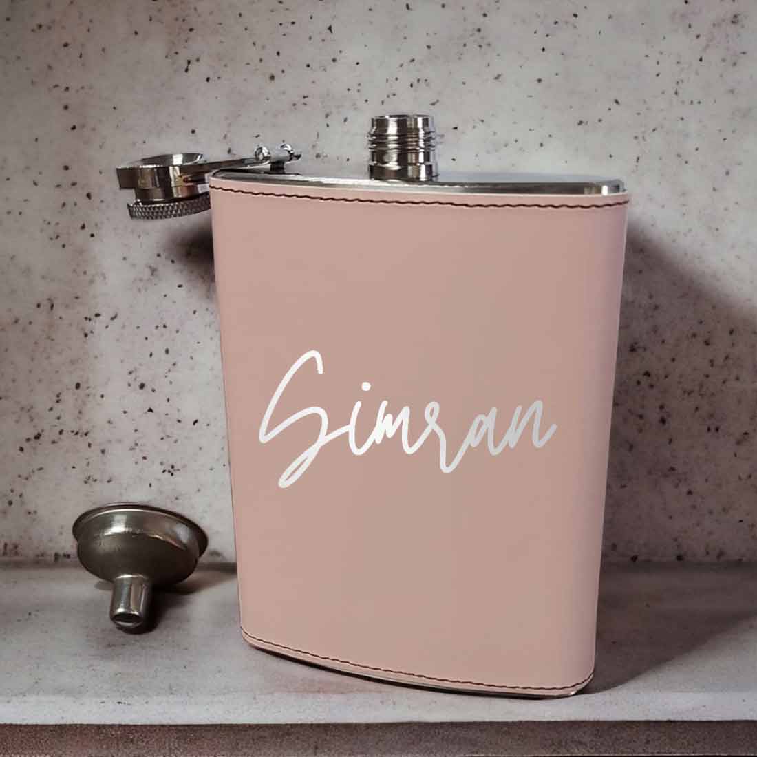 Pink Customized Leather Hip Flask With Name For Women Bridesmaid Bachelorette Party Gifts