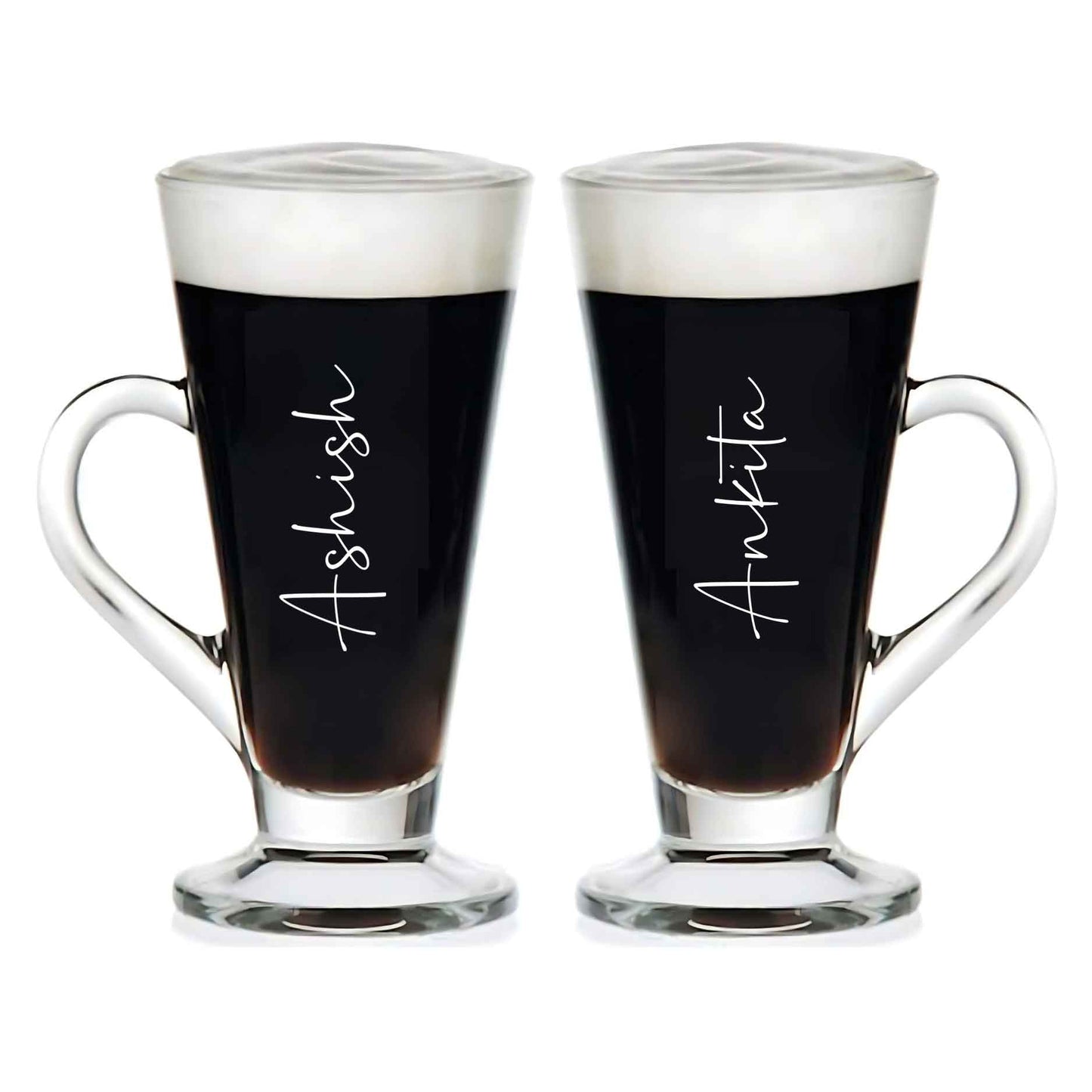 Custom Coffee Mugs Large Colombian Glasses 270 Ml, Tall Cups with Handle for Milkshake, Iced Coffee, Latte, Cappuccino, Hot Chocolate, Set of 2