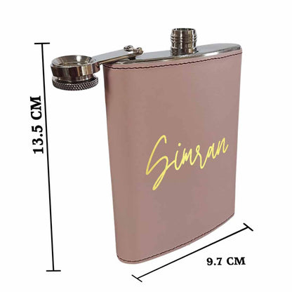 Pink Leather Hip Flask With Name For Women Bridesmaid Bachelorette Party Gifts