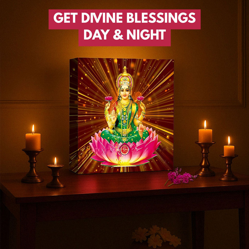 Goddess Laxmi Table Lamp – Divine Light for Home Temple & Spiritual Wall Décor