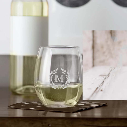 Stemless Wine Glasses Engraved with Monogram Drink Glass - Initial