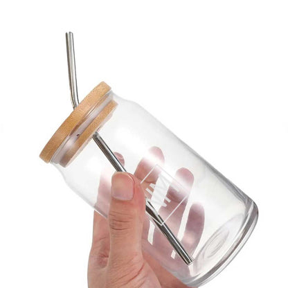 Nutcase Personalized Drinking Glass with Bamboo Lid and Metal Straw