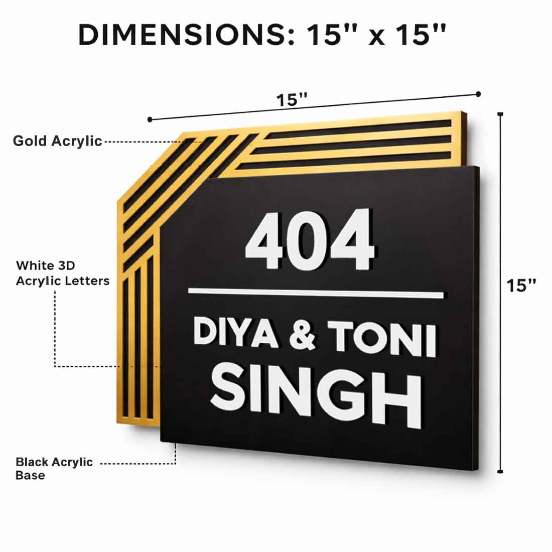 Personalized Name Plate with Golden Design | Premium Acrylic Modern Name Board for Home & Office Entrance