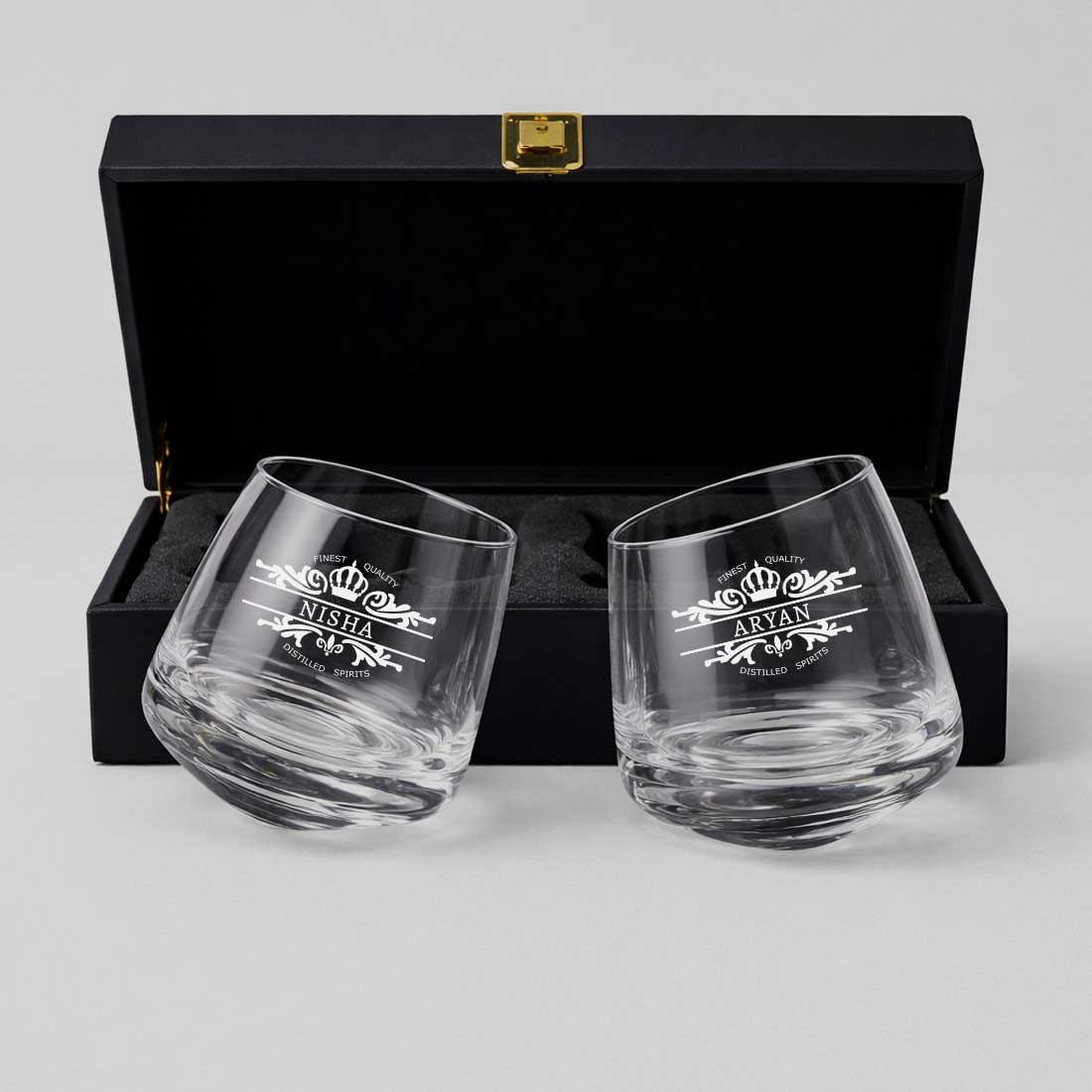 Premium Whiskey Glasses with Name Set of 2 Engraved Spinning Scotch Glass with Gift Box