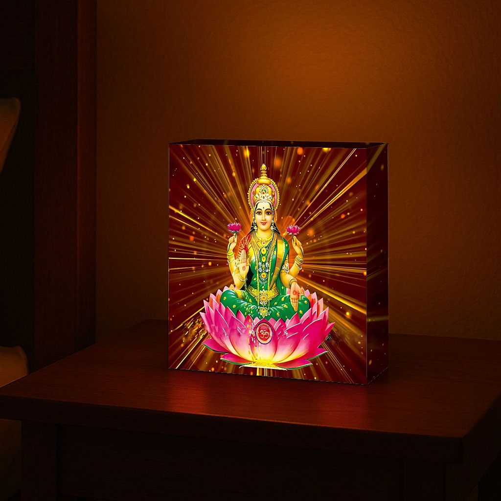 Goddess Laxmi Table Lamp – Divine Light for Home Temple & Spiritual Wall Décor