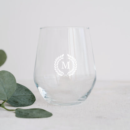 Stemless Wine Glasses Engraved with Monogram Drink Glass - Initial