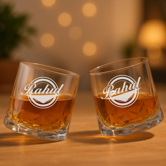 Scotch Whiskey Drinking Glasses – Custom Engraved Rotating Diamond-Cut Premium Whisky Glasses, Gift for Men, Birthdays & Barware Lovers